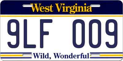 WV license plate 9LF009
