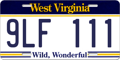 WV license plate 9LF111