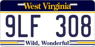 WV license plate 9LF308