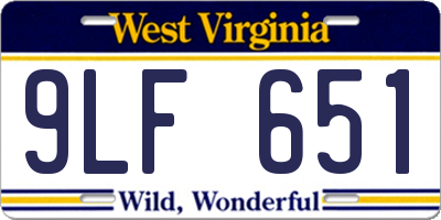 WV license plate 9LF651
