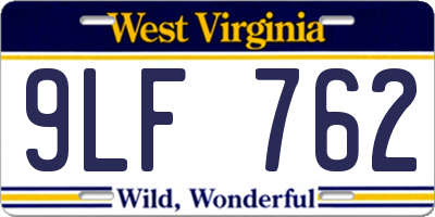 WV license plate 9LF762