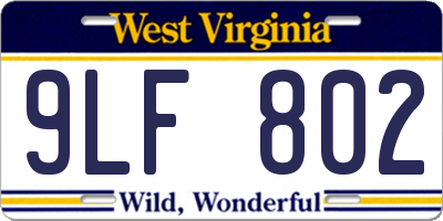 WV license plate 9LF802