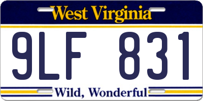 WV license plate 9LF831