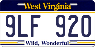 WV license plate 9LF920