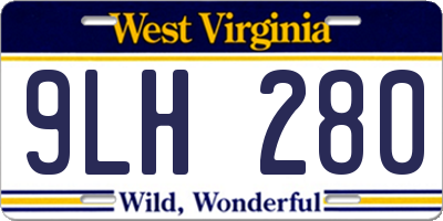 WV license plate 9LH280