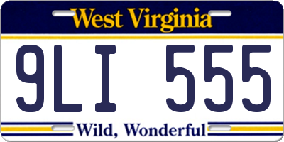 WV license plate 9LI555