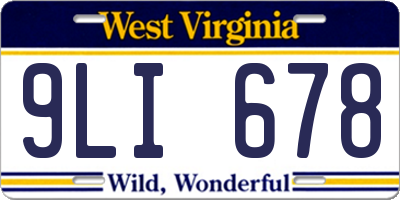 WV license plate 9LI678