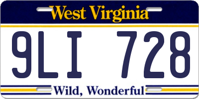 WV license plate 9LI728