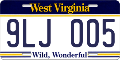 WV license plate 9LJ005