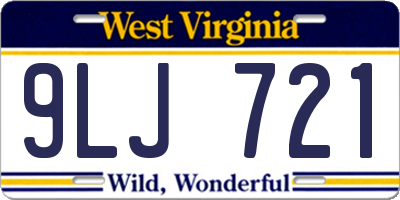 WV license plate 9LJ721