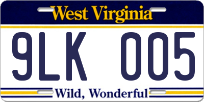 WV license plate 9LK005