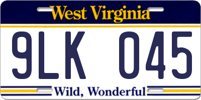 WV license plate 9LK045