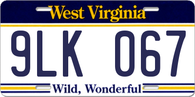WV license plate 9LK067