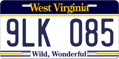 WV license plate 9LK085