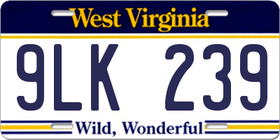 WV license plate 9LK239