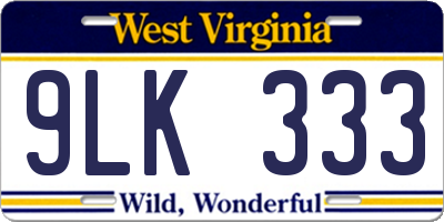 WV license plate 9LK333