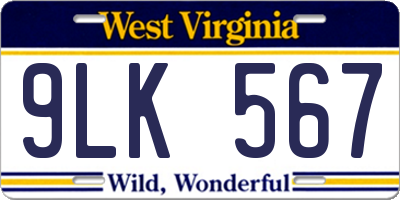 WV license plate 9LK567