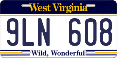 WV license plate 9LN608