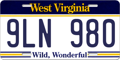 WV license plate 9LN980