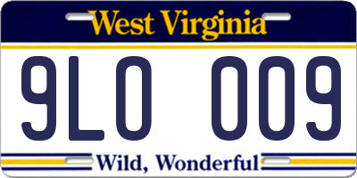 WV license plate 9LO009