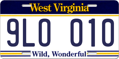 WV license plate 9LO010