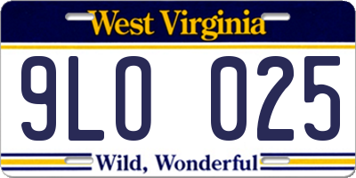WV license plate 9LO025