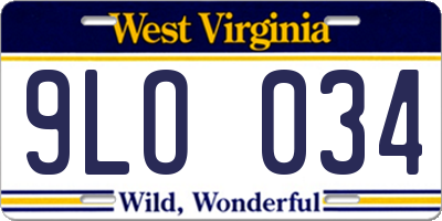 WV license plate 9LO034