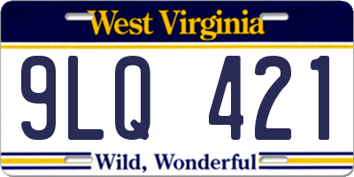WV license plate 9LQ421
