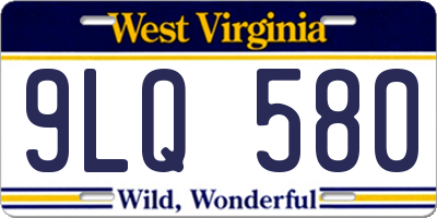 WV license plate 9LQ580