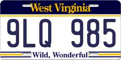 WV license plate 9LQ985