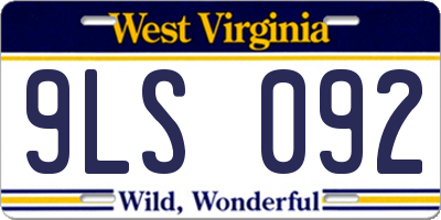 WV license plate 9LS092