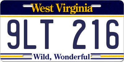 WV license plate 9LT216