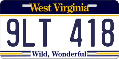 WV license plate 9LT418