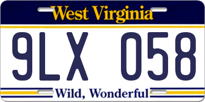 WV license plate 9LX058