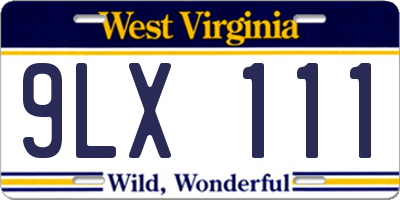 WV license plate 9LX111