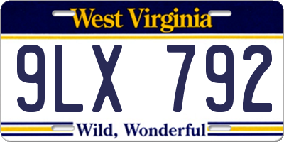 WV license plate 9LX792