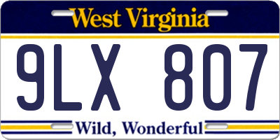 WV license plate 9LX807