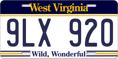 WV license plate 9LX920