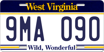 WV license plate 9MA090