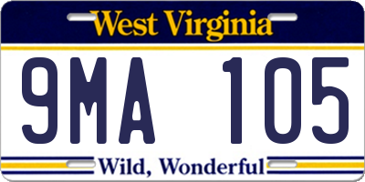 WV license plate 9MA105