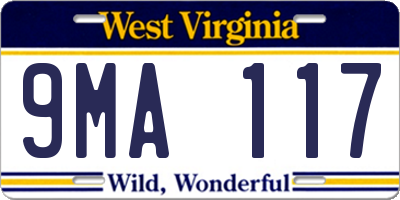 WV license plate 9MA117