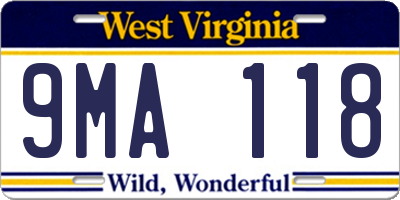 WV license plate 9MA118
