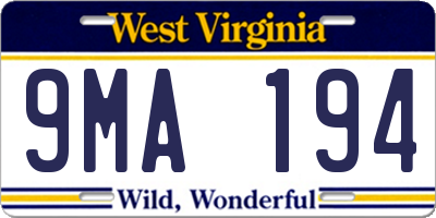 WV license plate 9MA194