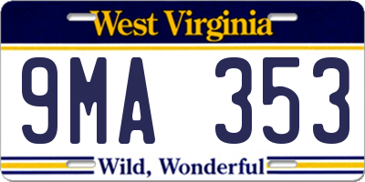 WV license plate 9MA353