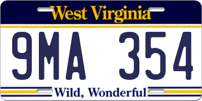 WV license plate 9MA354