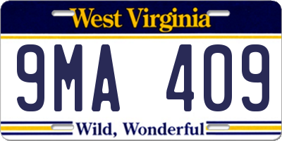 WV license plate 9MA409