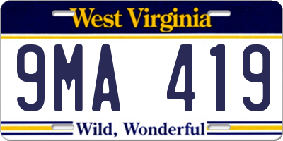 WV license plate 9MA419