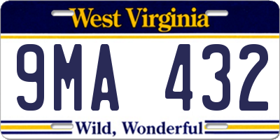 WV license plate 9MA432