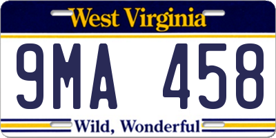 WV license plate 9MA458