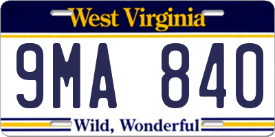 WV license plate 9MA840